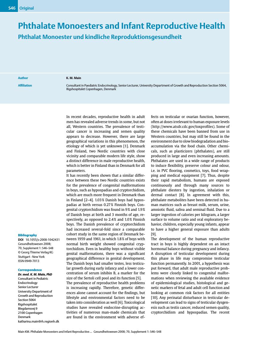 Vorschauseite 1: Phthalate Monoesters and Infant Reproductive Health