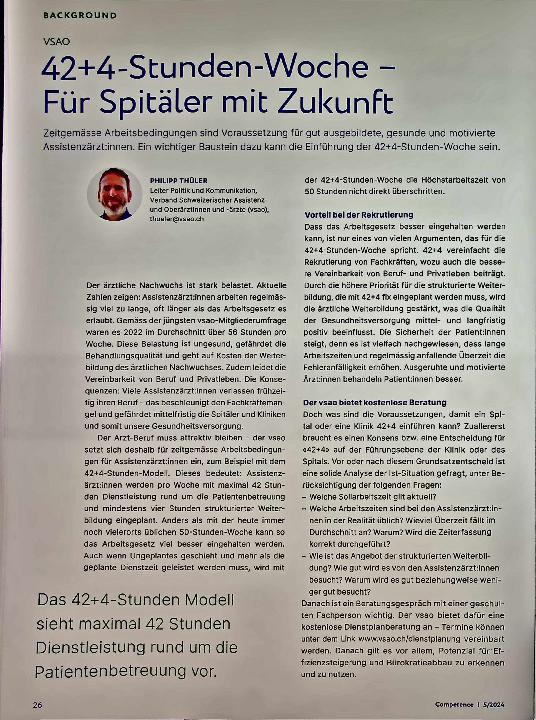 Vorschauseite 1: 42+4-Stunden-Woche - Für Spitäler mit Zukunft