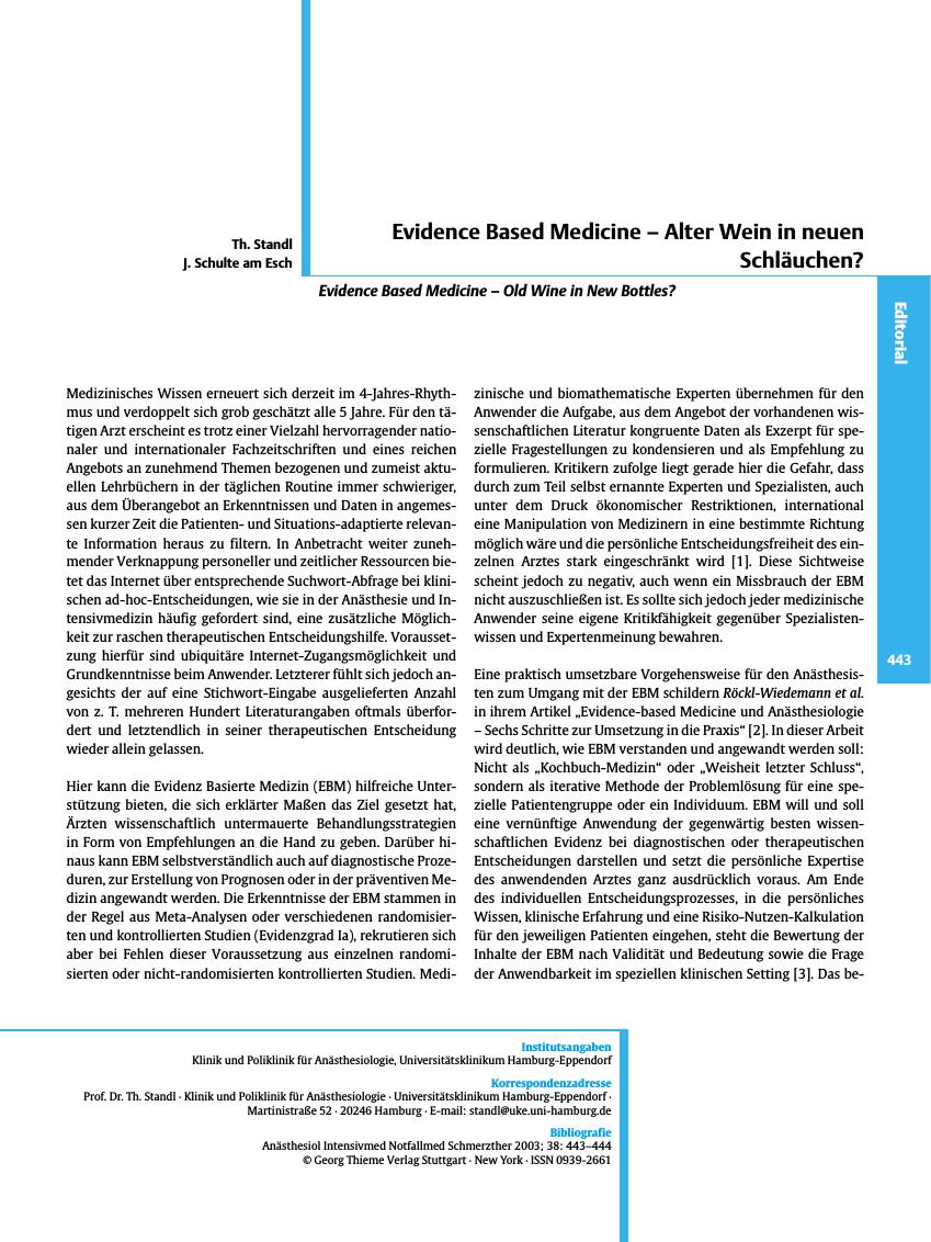 Vorschauseite 1: Evidence Based Medicine - Alter Wein in neuen Schläuchen?