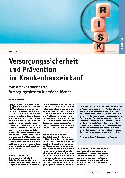 Vorschauseite 1: Versorgungssicherheit und Prävention im Krankenhauseinkauf Wie Krankenhäuser ihre Versorgungssicherheit erhöhen können