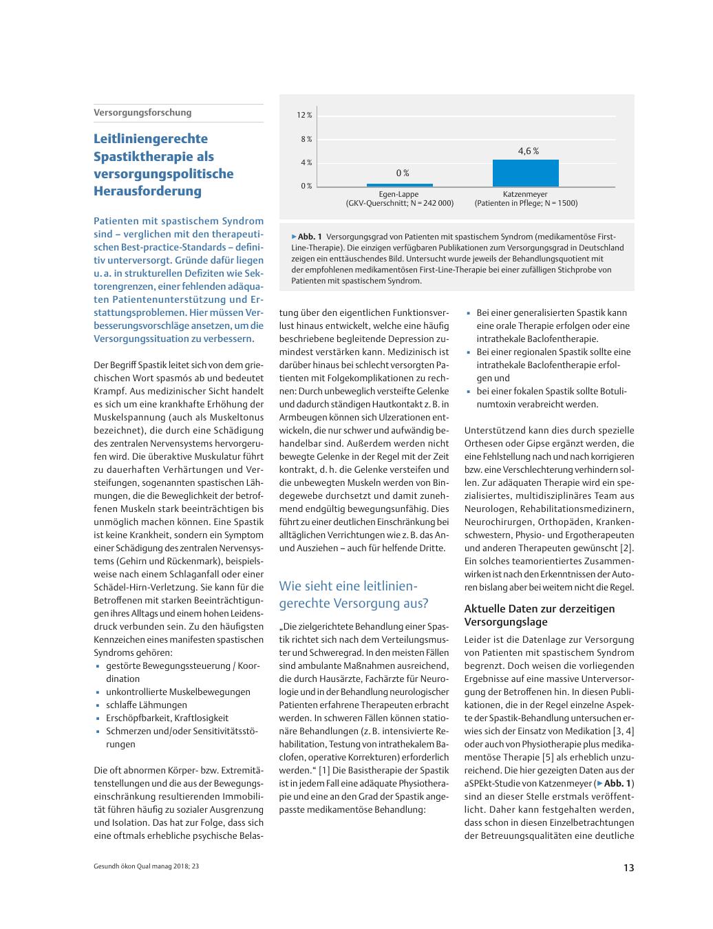 Vorschauseite 1: Versorgungsforschung – Leitliniengerechte Spastiktherapie als versorgungspolitische Herausforderung