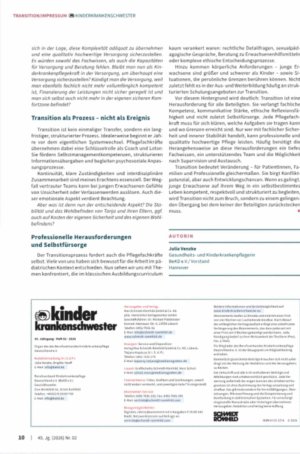 Vorschauseite 3: Transition aus Sicht einer Gesundheitsund Kinderkratkenpflegerin — Ein Erfahrungsbericht