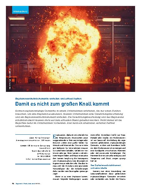 Vorschauseite 1: Explosionsschutzdokumente erstellen und aktuell halten. Damit es nicht zum großen Knall kommt.
