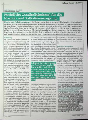 Vorschauseite 2: Rechtliche Zuständigkeiten) für die Hospizund Palliatiwersorgung1
