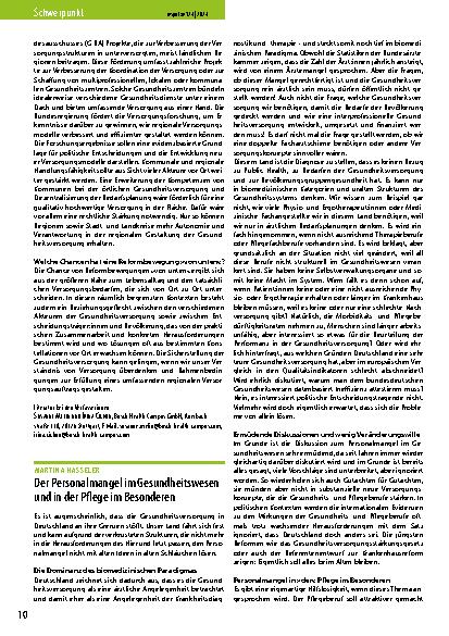 Vorschauseite 1: Der Personalmangel im Gesundheitswesen und in der Pflege im Besonderen.