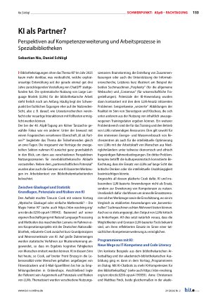 Vorschauseite 1: KI als Partner? Perspektiven auf Kompetenzerweiterung und Arbeitsprozesse in Spezialbibliotheken