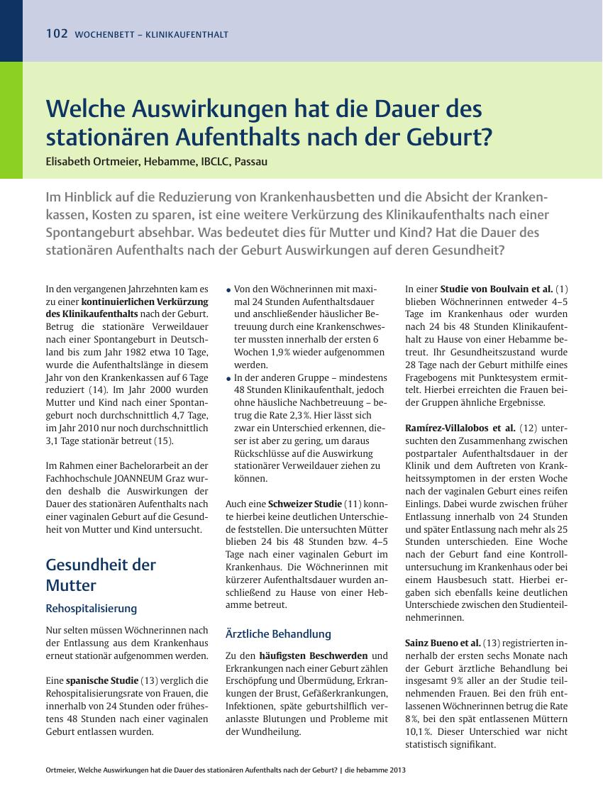 Vorschauseite 1: Welche Auswirkungen hat die Dauer des stationären Aufenthalts nach der Geburt?