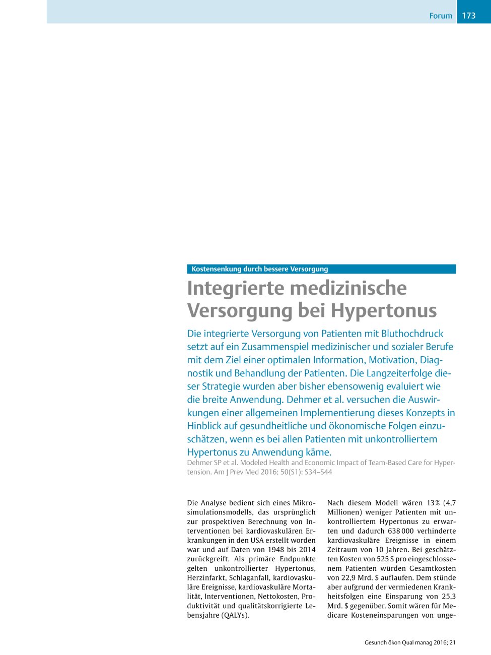 Vorschauseite 1: Kostensenkung durch bessere Versorgung – Integrierte medizinische Versorgung bei Hypertonus