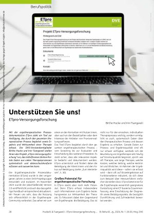 Vorschauseite 1: Unterstützen Sie uns! ETpro-Versorgungsforschung