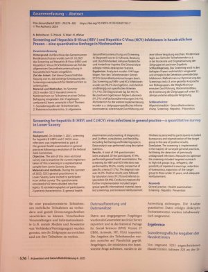 Vorschauseite 3: Screening auf Hepatitis-B-Virus (HBV-) und Hepatitis-C-Virus (HCV)-lnfektionen in hausärztlichen Praxen - eine quantitative Umfrage in Niedersachsen