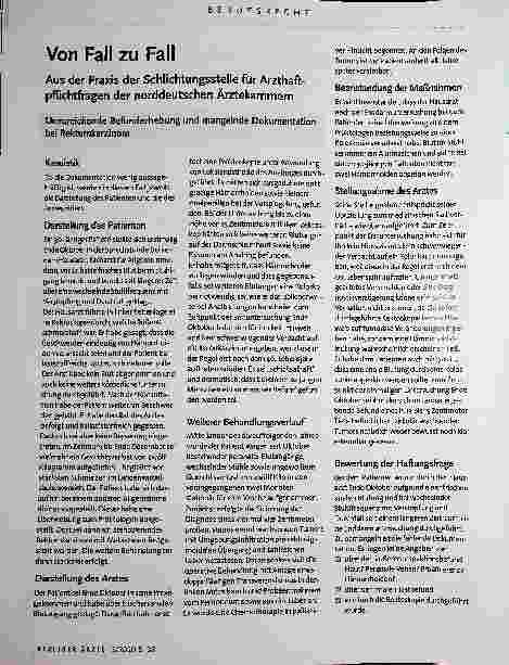 Vorschauseite 1: Von Fall zu Fall: Aus der Praxis der Schlichtungsstelle für Arzthaftpflichtfragen der norddeutschen Ärztekammern