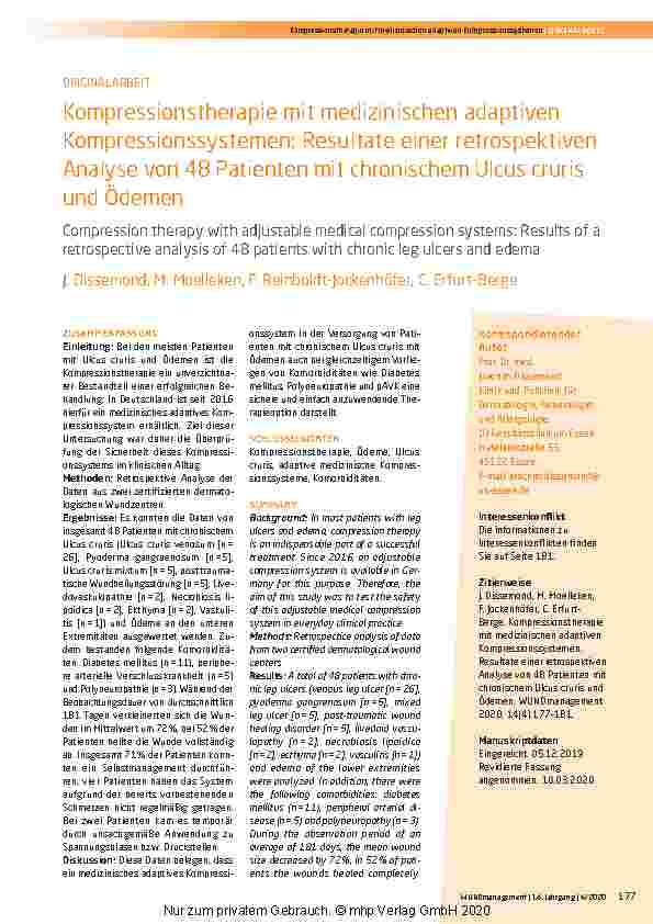 Vorschauseite 1: Kompressionstherapie mit medizinischen adaptiven Kompressionssystemen: Resultate einer retrospektiven Analyse von 48 Patienten mit chronischem Ulcus cruris und Ödemen
