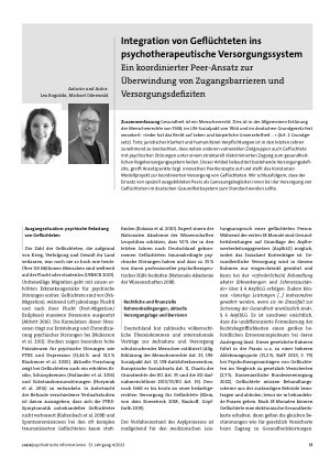 Vorschauseite 1: Integration von Geflüchteten ins psychotherapeutische Versorgungssystem. Ein koordinierter Peer Ansatz zur Überwindung von Zugangsbarrieren und Versorgungsdefiziten