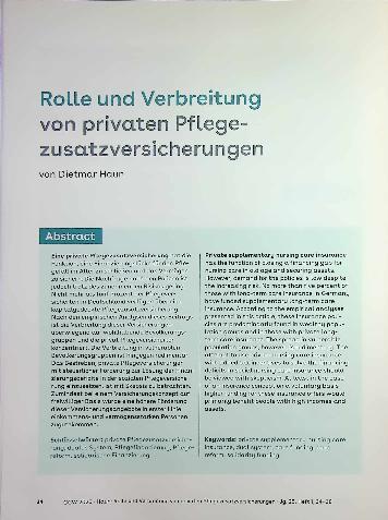 Vorschauseite 1: Rolle und Verbreitung von privaten Pflegezusatzversicherungen