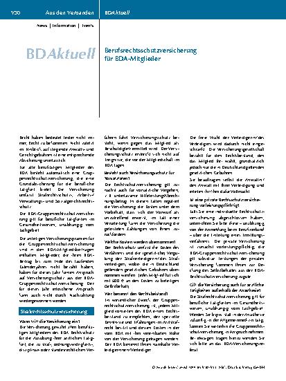 Vorschauseite 1: Berufsrechtsschutzversicherung für BDA-Mitglieder