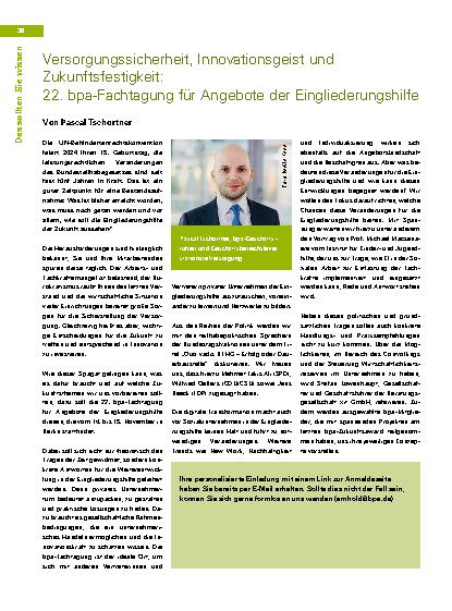 Vorschauseite 1: Versorgungssicherheit, Innovationsgeist und Zukunftsfestigkeit: 22. bpa-Fachtagung für Angebote der Eingliederungshilfe
