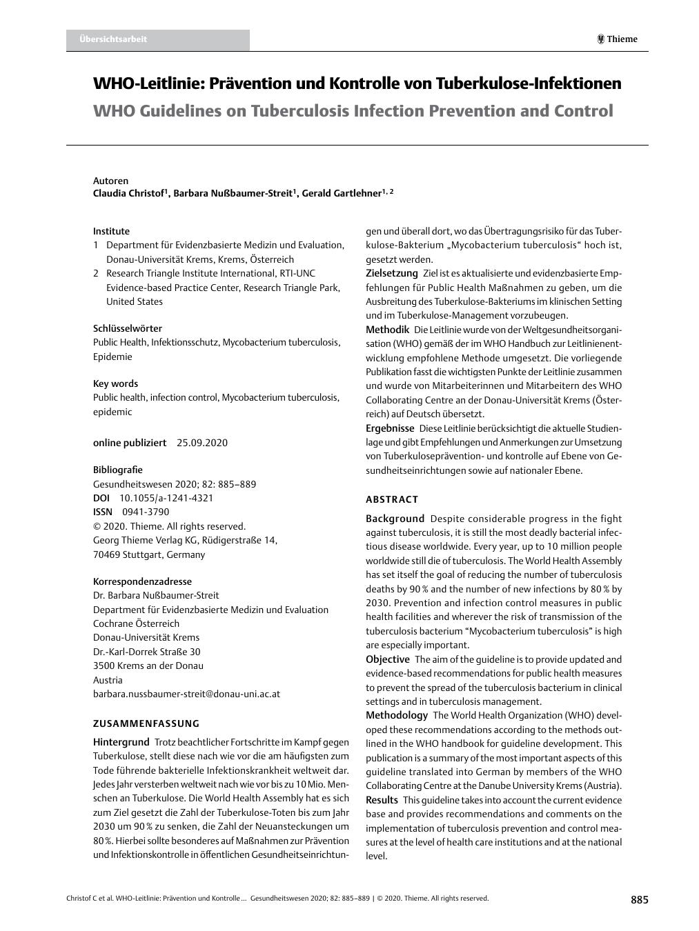 Vorschauseite 1: WHO-Leitlinie: Prävention und Kontrolle von Tuberkuloseinfektionen