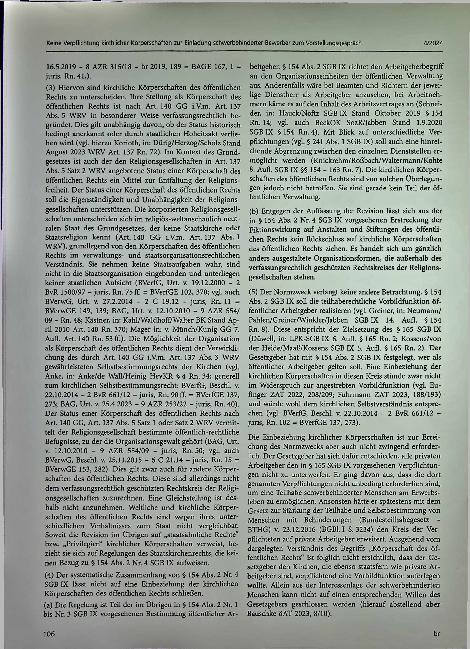 Vorschauseite 3: Aus der Rechtsprechung: Keine Verpflichtung kirchlicher Körperschaften zur Einladung schwerbehinderter Bewerber zum Vorstellungsgespräch.