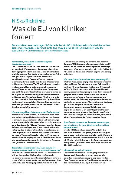 Vorschauseite 1: NHS-2-Richtlinie Was die EU von Kliniken fordert