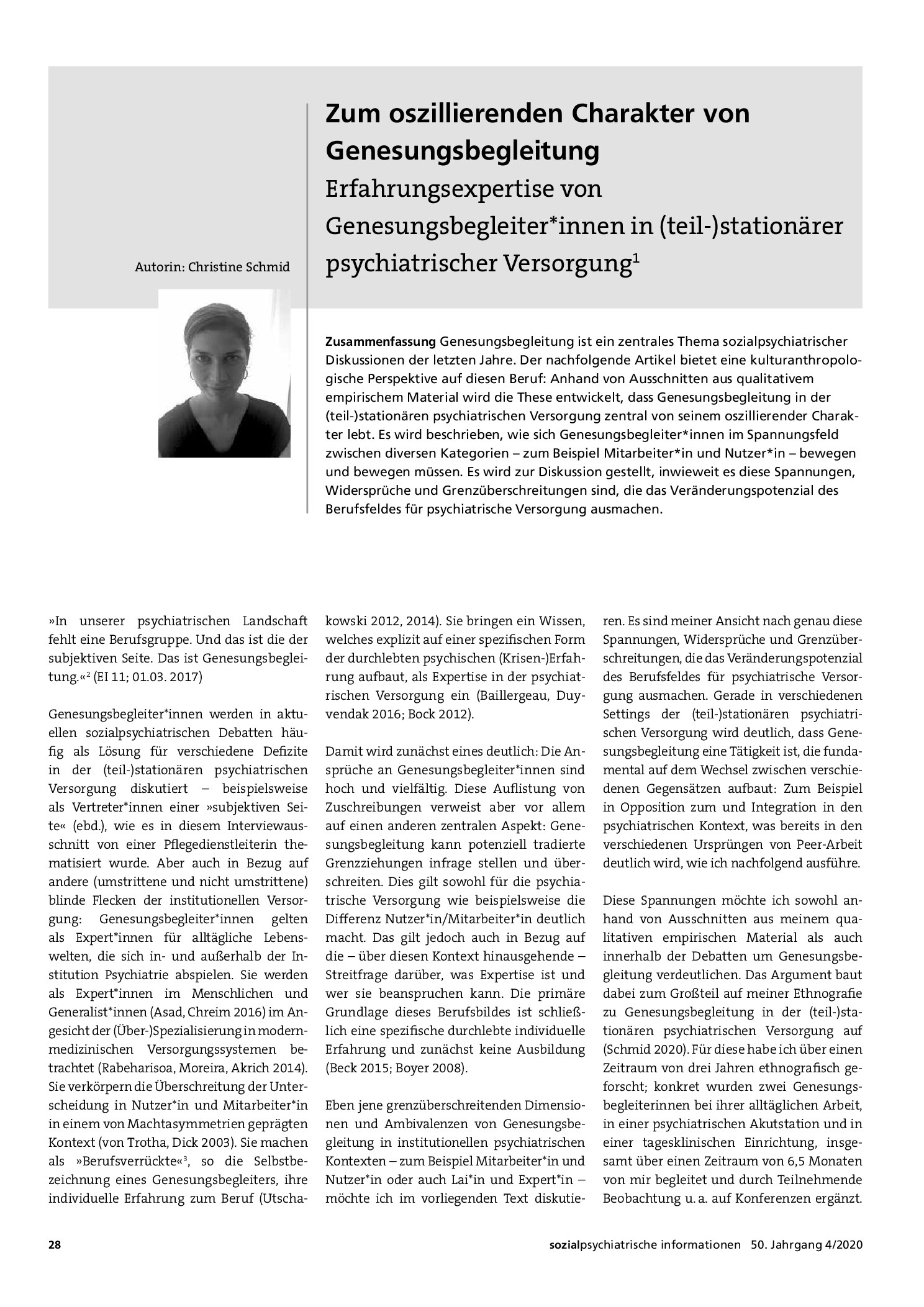 Vorschauseite 1: Zum oszillierenden Charakter von Genesungsbegleitung. Erfahrungsexpertise von Genesungsbegleiter*innen in (teil-)stationärer psychiatrischer Versorgung