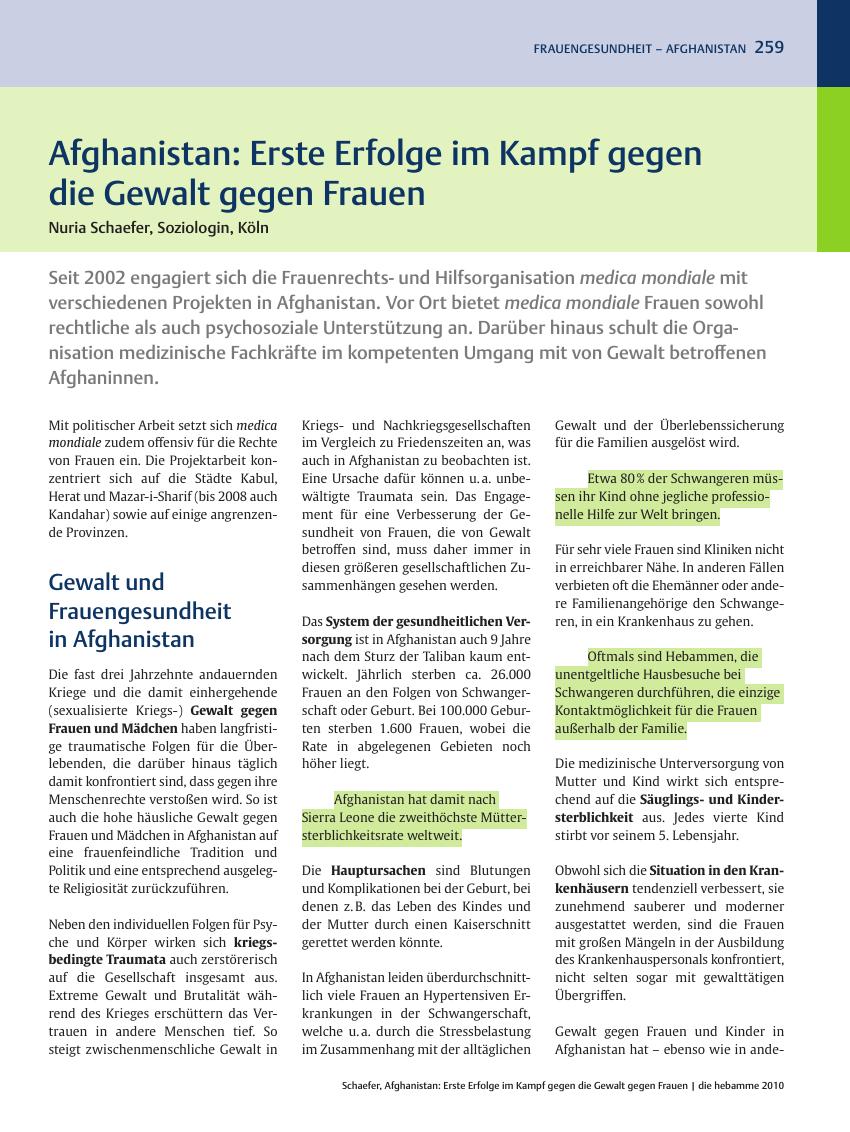 Vorschauseite 1: Afghanistan: Erste Erfolge im Kampf gegen die Gewalt gegen Frauen