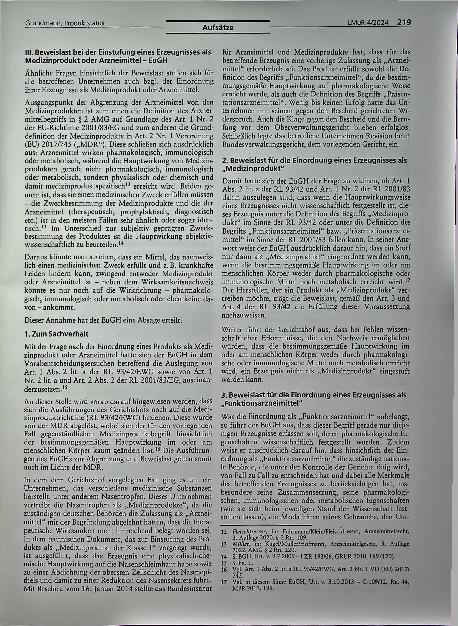 Vorschauseite 3: Arzneimittel oder Medizinprodukt oder Novel Food oder herkömmliches Lebensmittel - entscheiden nunmehr überwiegend die Anforderungen an Beweisund Darlegungslast über den Produktst…