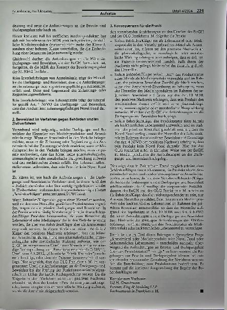 Vorschauseite 5: Arzneimittel oder Medizinprodukt oder Novel Food oder herkömmliches Lebensmittel - entscheiden nunmehr überwiegend die Anforderungen an Beweisund Darlegungslast über den Produktst…