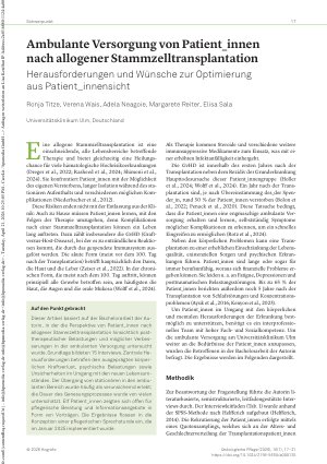 Vorschauseite 1: Ambulante Versorgung von Patient_innen nach allogener Stammzelltransplantation Herausforderungen und Wünsche zur Optimierung aus Patient_innensicht