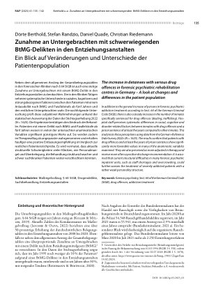 Vorschauseite 1: Zunahme an Untergebrachten mit schwerwiegenden BtMG-Delikten in den Entziehungsanstalten. Ein Blick auf Veränderungen und Unterschiede der Patientenpopulation