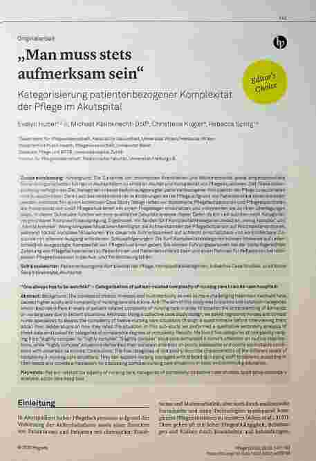 Vorschauseite 1: „Man muss stets aufmerksam sein“ Kategorisierung patientenbezogener Komplexität der Pflege im Akutspital