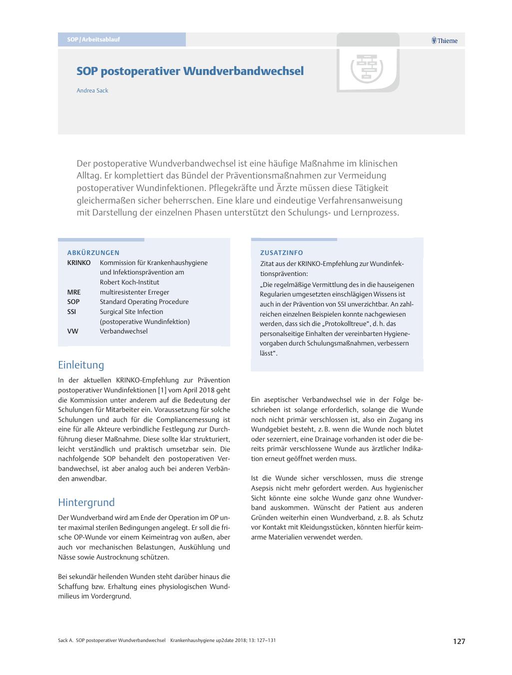 Vorschauseite 1: SOP Postoperativer Wundverbandwechsel