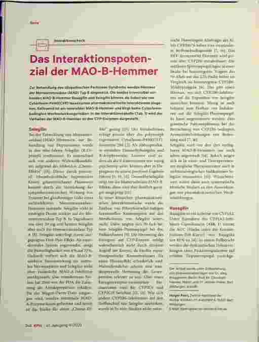 Vorschauseite 1: Das Interaktionspotenzial der MAO-B-Hemmer