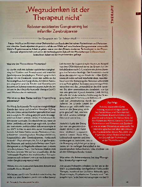 Vorschauseite 2: "Wegzudenken ist der Therapeut nicht" Roboter-assistiertes Gangtraining bei infantiler Zerebralparese