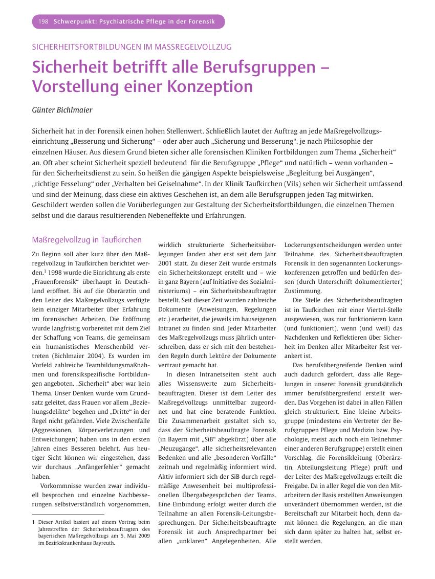 Vorschauseite 1: Sicherheit betrifft alle Berufsgruppen – Vorstellung einer Konzeption