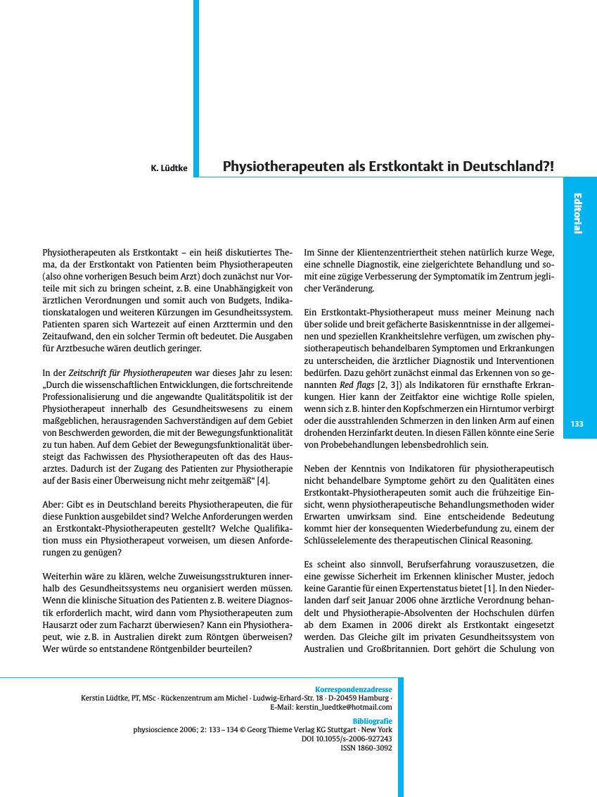 Vorschauseite 1: Physiotherapeuten als Erstkontakt in Deutschland?!