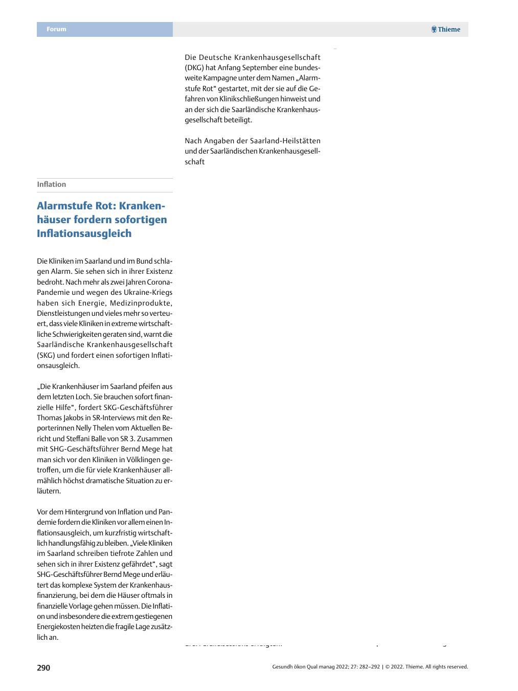 Vorschauseite 1: Inflation - Alarmstufe Rot: Krankenhäuser fordern sofortigen Inflationsausgleich