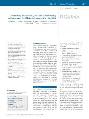 Vorschauseite 1: Einführung des Moduls „Fortund Weiterbildung“ im Rahmen des Zertifikats „Intensivmedizin“ der DGAI