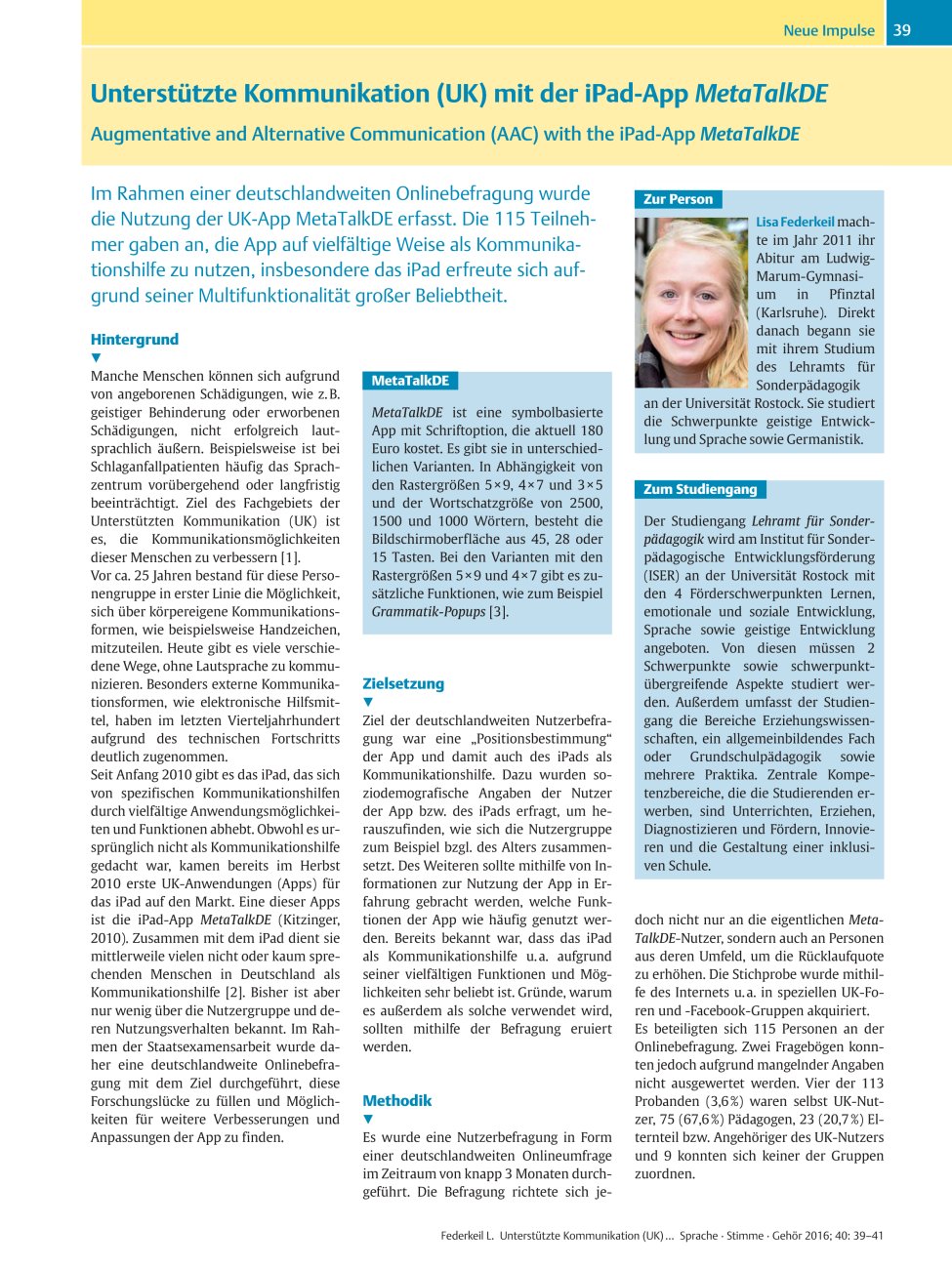 Vorschauseite 1: Unterstützte Kommunikation (UK) mit der iPad-App MetaTalkDE