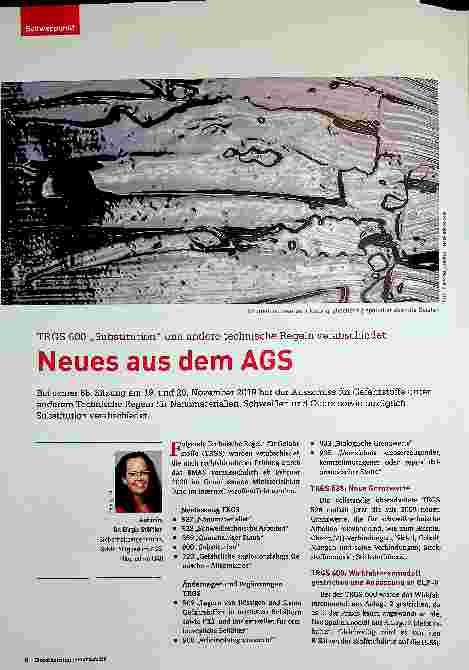 Vorschauseite 1: TRGS 600 „Substitution“ und andere technische Regeln verabschiedet Neues aus dem AGS