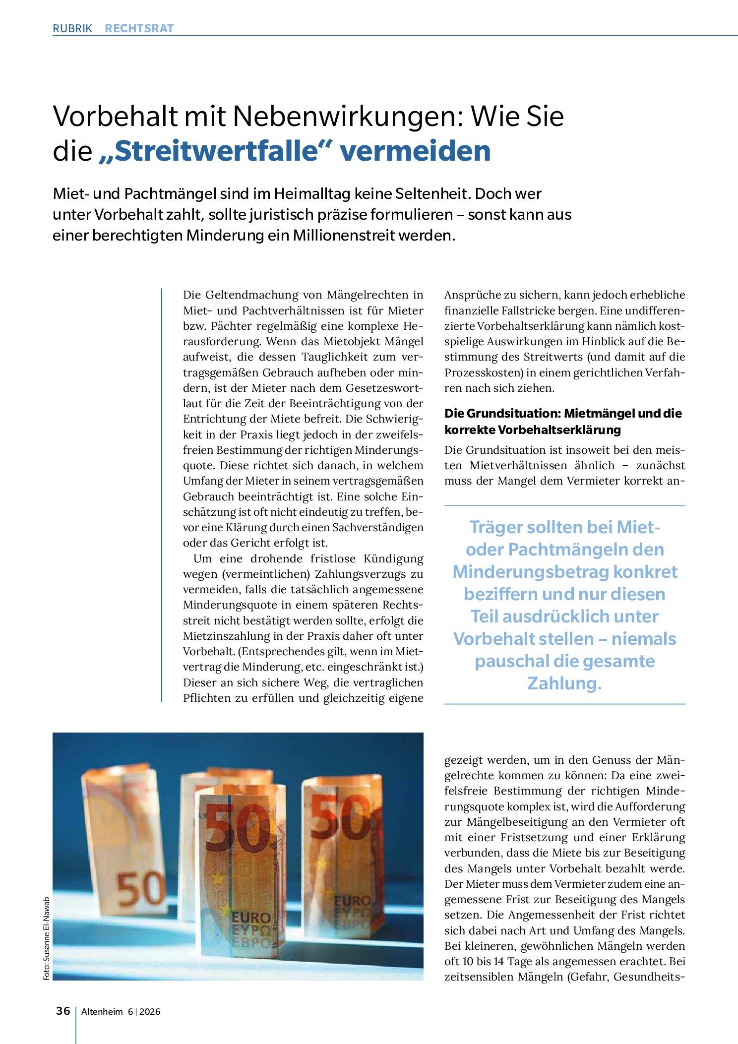 Vorschauseite 1: Vorbehalt mit Nebenwirkungen: Wie Sie die „Streitwertfalle“ vermeiden