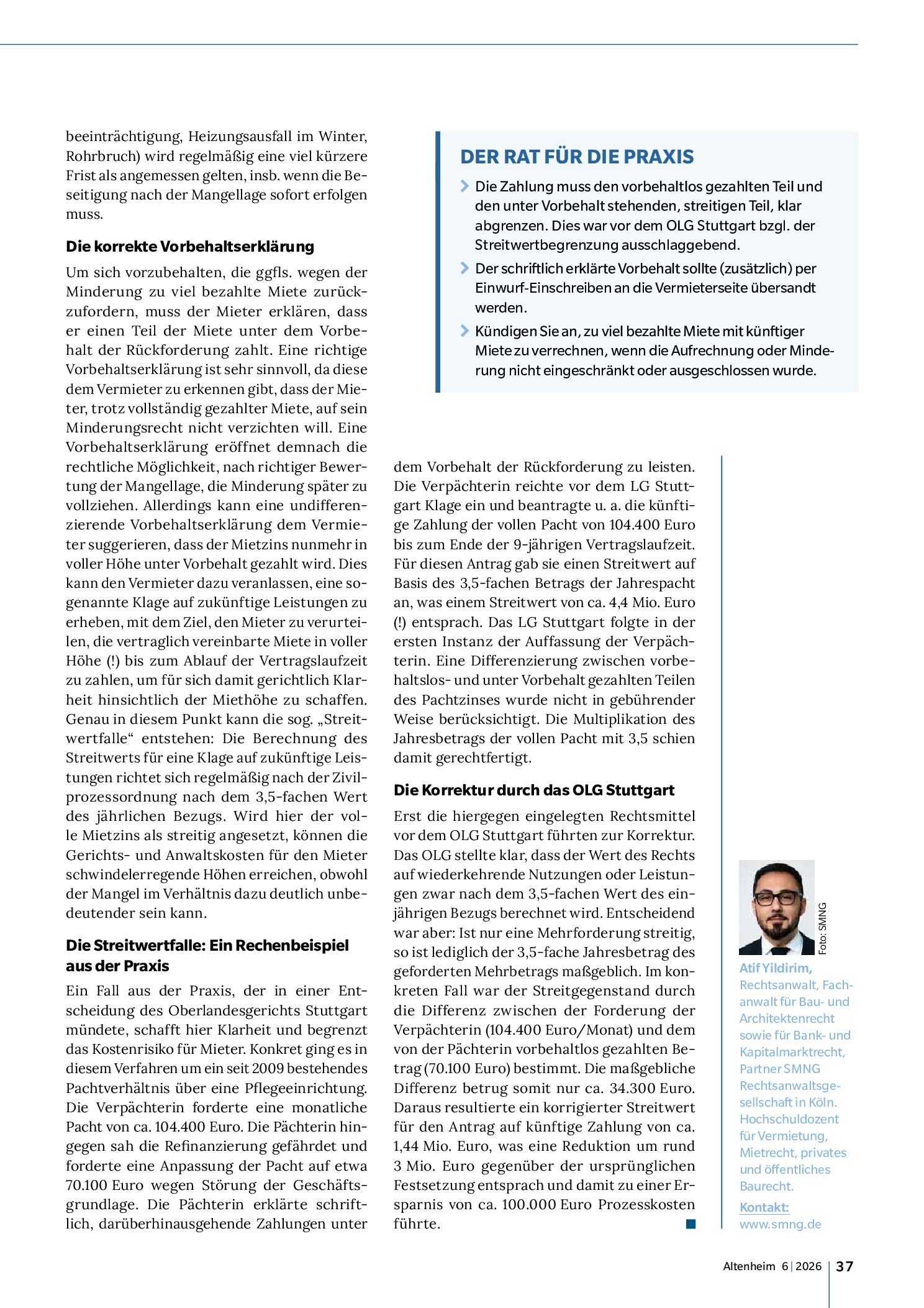Vorschauseite 2: Vorbehalt mit Nebenwirkungen: Wie Sie die „Streitwertfalle“ vermeiden