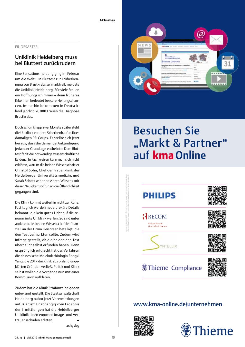 Vorschauseite 1: PR-Desaster: Uniklinik Heidelberg muss bei Bluttest zurückrudern