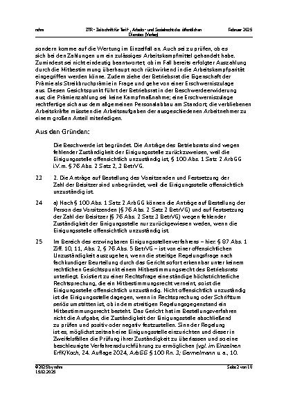 Vorschauseite 2: III. Personalvertretungsund Betriebsverfassungsrecht Streikbruchprämie – Mitbestimmung – Einigungsstelle