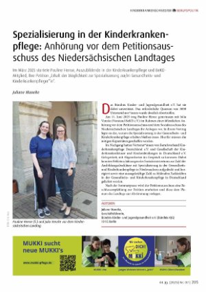 Vorschauseite 1: Spezialisierung in der Kinderkrankenpflege: Anhörung vor dem Petitionsausschuss des Niedersächsischen Landtages