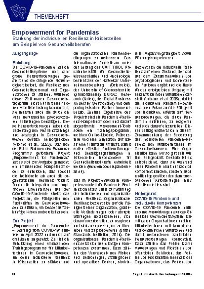 Vorschauseite 1: Empowerment für Pandemien: Stärkung der individuellen Resilienz in Krisenzeiten am Beispiel von Gesundheitsberufen