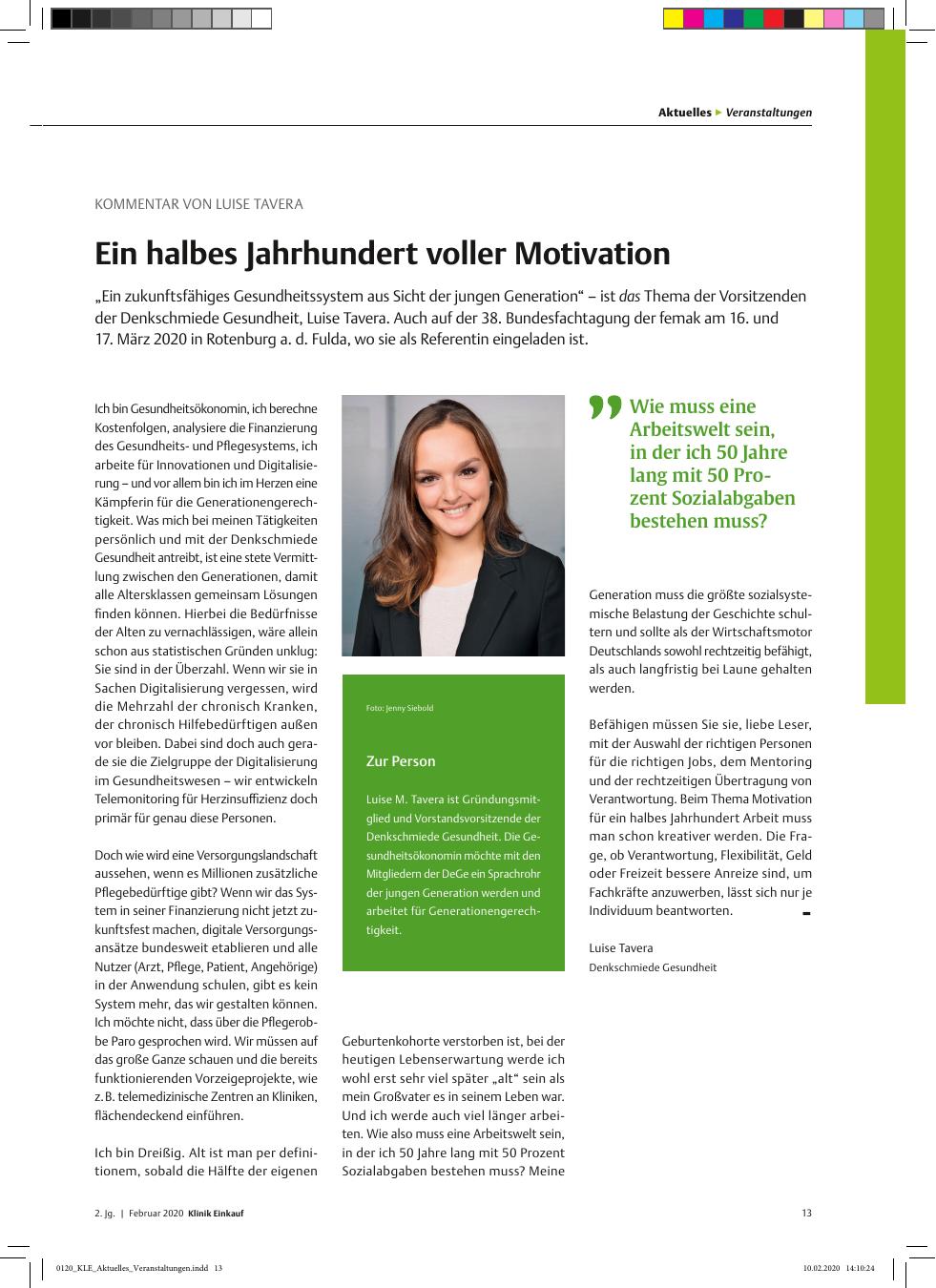 Vorschauseite 1: Kommentar von Luise Tavera: Ein halbes Jahrhundert voller Motivation