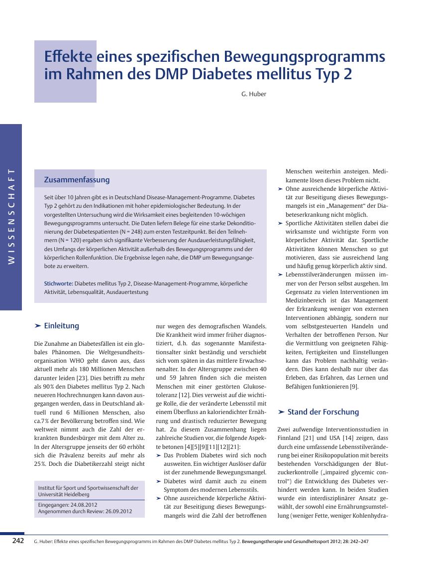 Vorschauseite 1: Effekte eines spezifischen Bewegungsprogramms im Rahmen des DMP Diabetes mellitus Typ 2