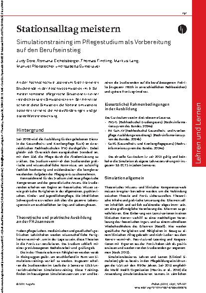 Vorschauseite 1: Stationsalltag meistern: Simulationstraining im Pflegestudium als Vorbereitung auf den Berufseinstieg