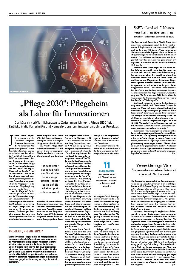 Vorschauseite 1: „Pflege 2030“: Pflegeheim als Labor für Innovationen