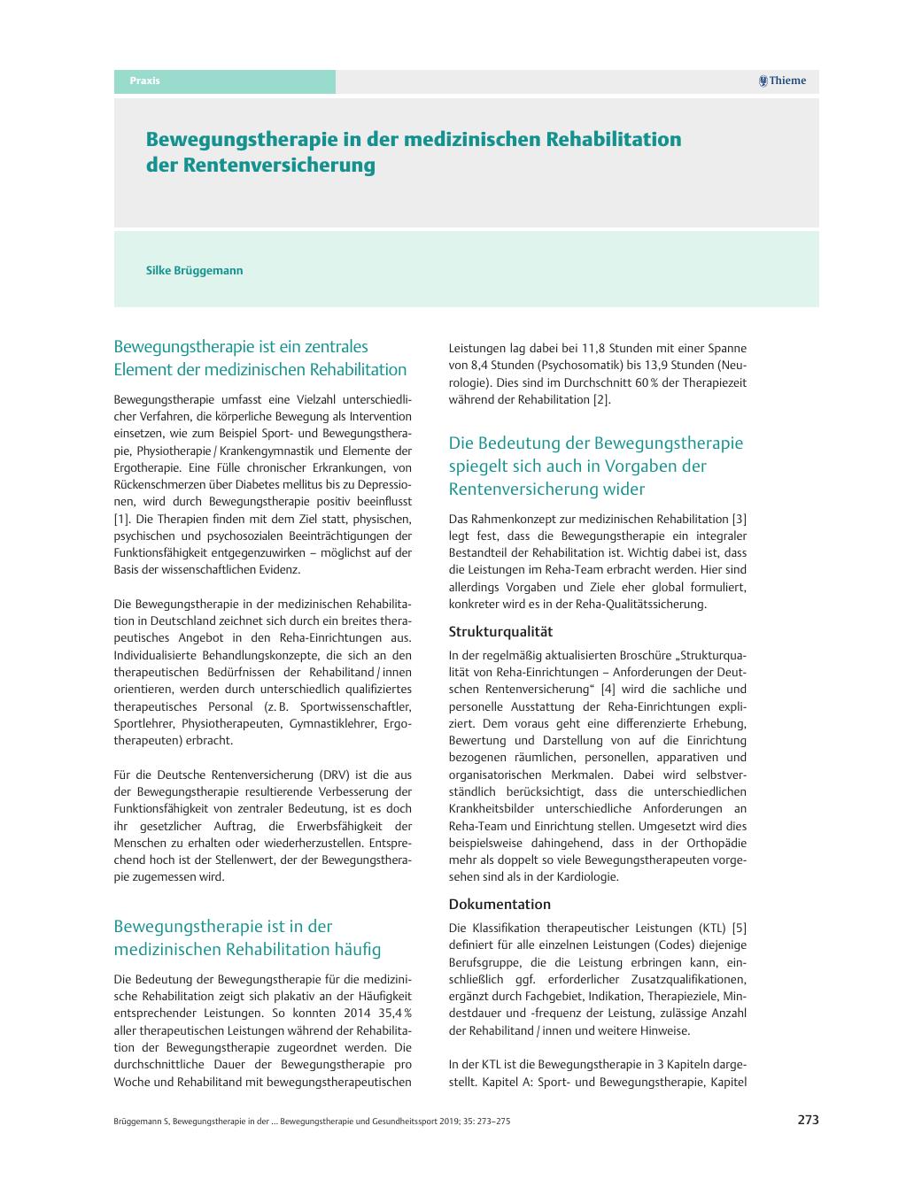 Vorschauseite 1: Bewegungstherapie in der medizinischen Rehabilitation der Rentenversicherung